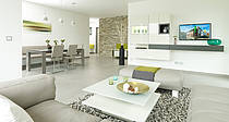 Musterhaus Bungalow Finess, lichtdurchfluteter Wohnraum