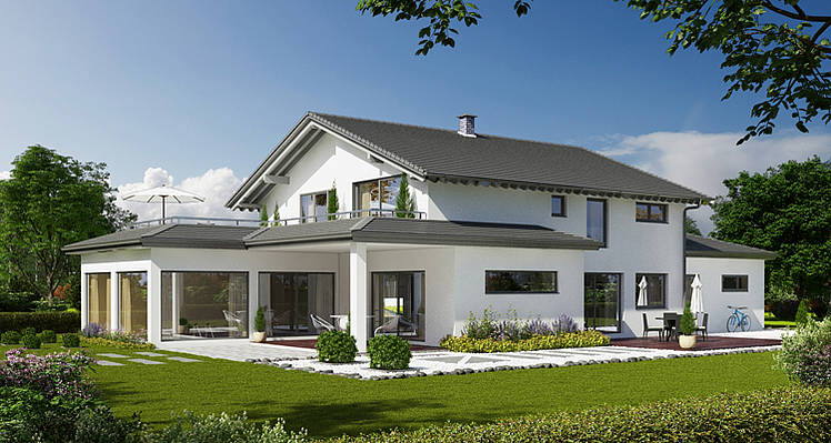 Das Musterhaus Schliengen am Schwarzwald ermöglicht elegantes Wohnen auf einer Ebene. Der Grundriss ist offen gestaltet und bietet Raum für individuelle Wünsche. Für die Entspannung sorgt der hauseigene Wellnessbereich mit Schwimmbad.