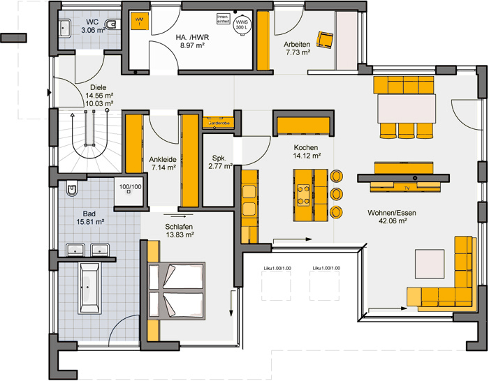 Architekten-Haus Fertighaus Casaretto Grundriss EG