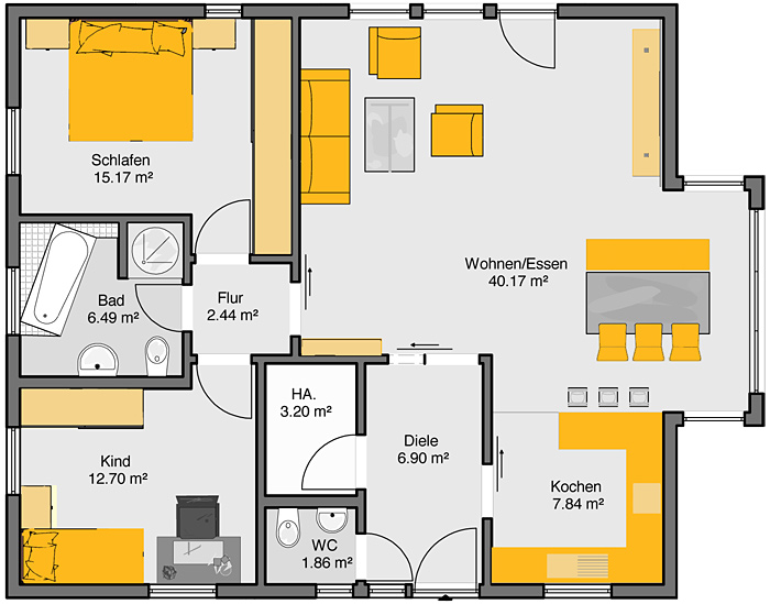 Architekten-Haus Fertighaus Comfort Grundriss EG