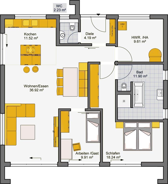 Architekten-Haus Fertighaus Finess 105 Grundriss EG
