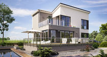 Fertighaus Architektenhaus Riccio, kompaktes Einfamilienhaus mit Schmetterlingsdach und Dachbalkon