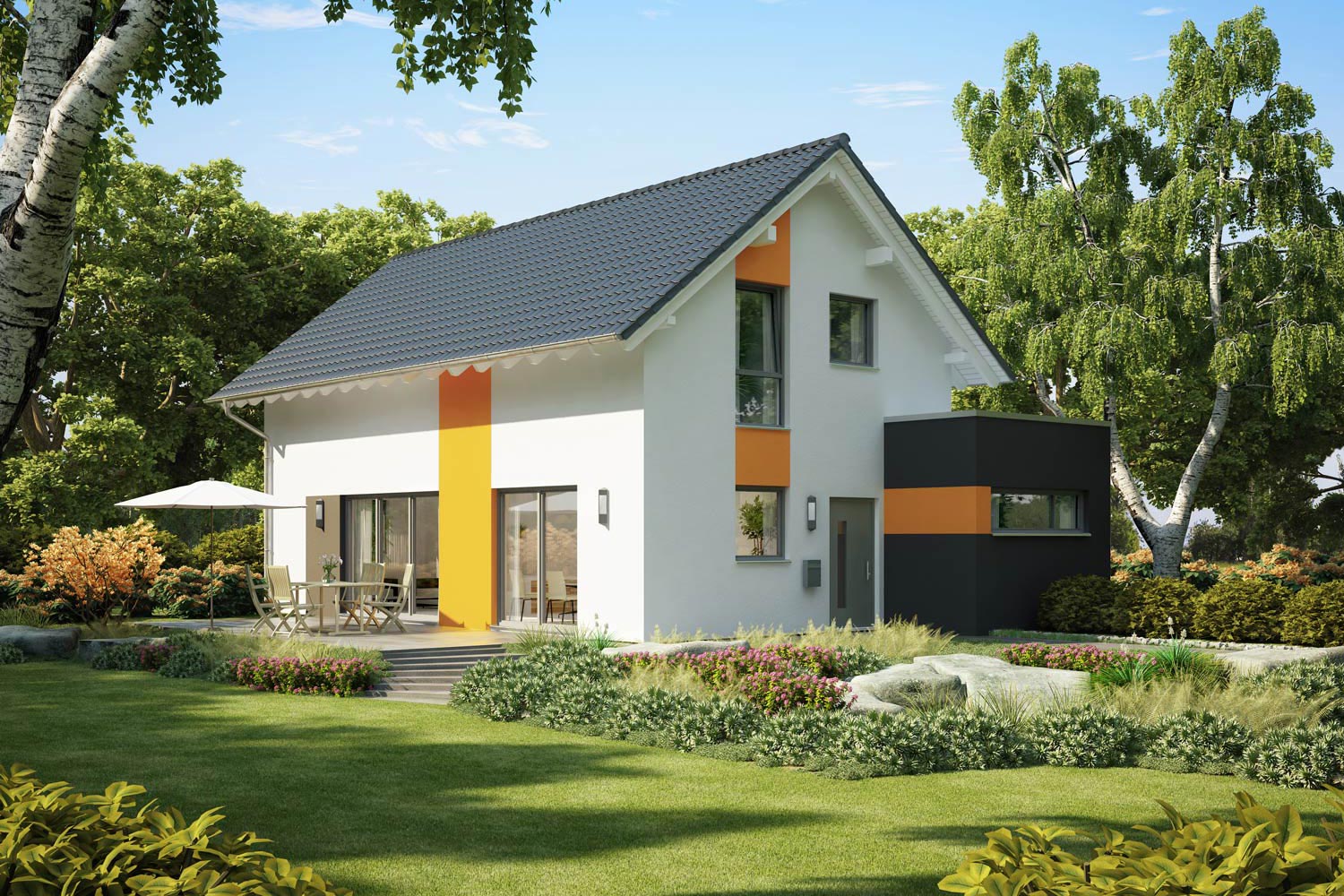 Das Fertighaus Bellezza ist perfekt für ein harmonisches Familienleben. Das Architektenhaus von Büdenbender hat klare Formen und ein klassisches Satteldach. Es punktet mit optimaler Raumnutzung.