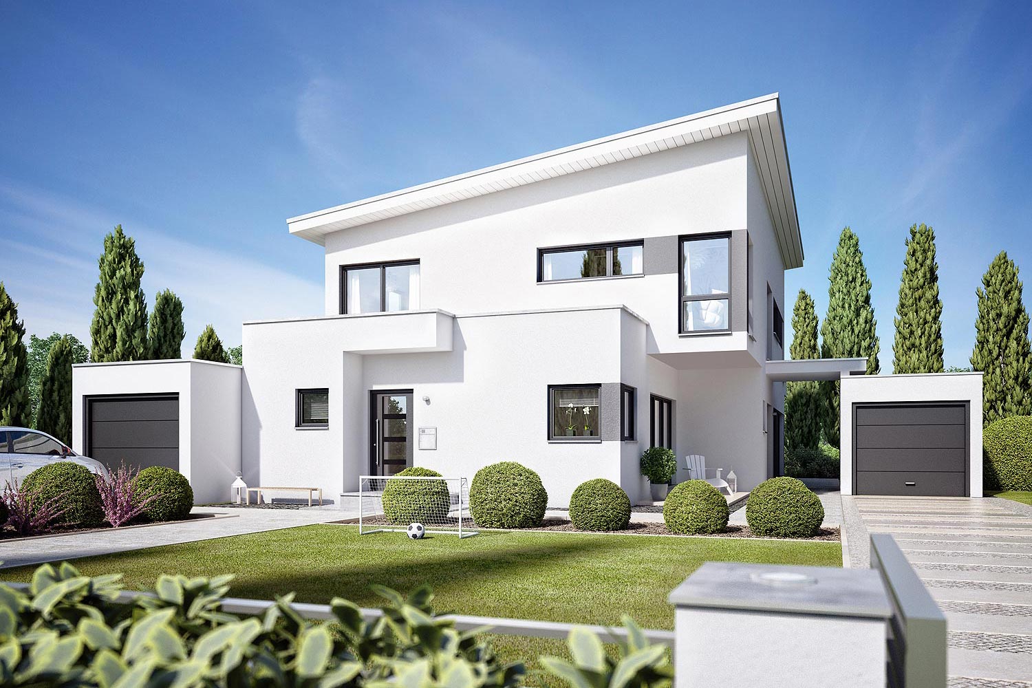 Das Architektenhaus Corradino ist ein elegantes Einfamilienhaus von Büdenbender mit einer separaten Einliegerwohnung. Auf zwei Etagen befinden sich großzügige Räume, in denen sich das Familienleben abspielt.