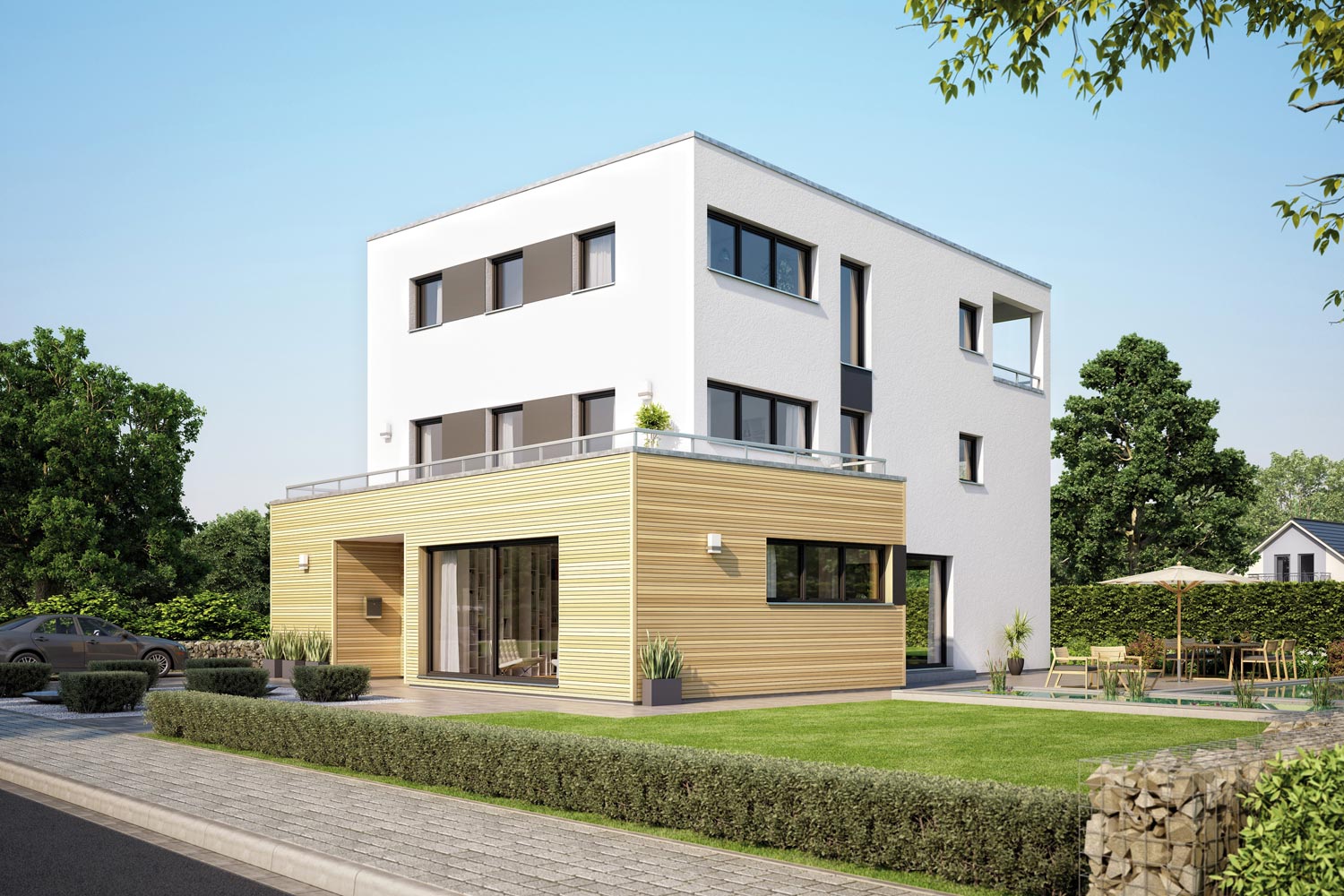 Das außergewöhnliche Familienhaus Molveno zieht nicht nur von außen alle Blicke auf sich. Im Innern der ineinander geschobenen Quader sorgen ein Wellnessbad, eine Sauna und ein Musik-Studio für pure Entspannung.