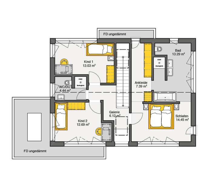 Puristische Wohnidee Deniro 155 Grundriss OG
