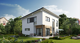 Fertighaus Architektenhaus Trento, individuell geplantes Pultdachhaus mit verglaster Galerie