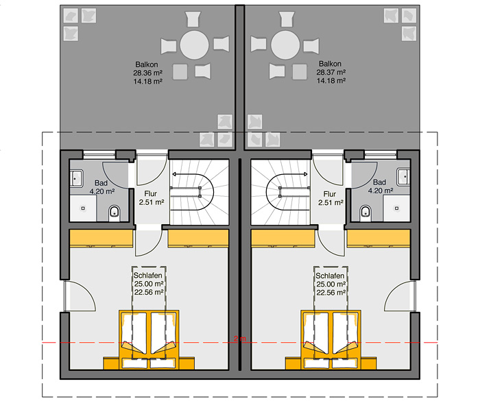 Fertighaus Doppelhaus Gemello PD 236 Grundriss DG