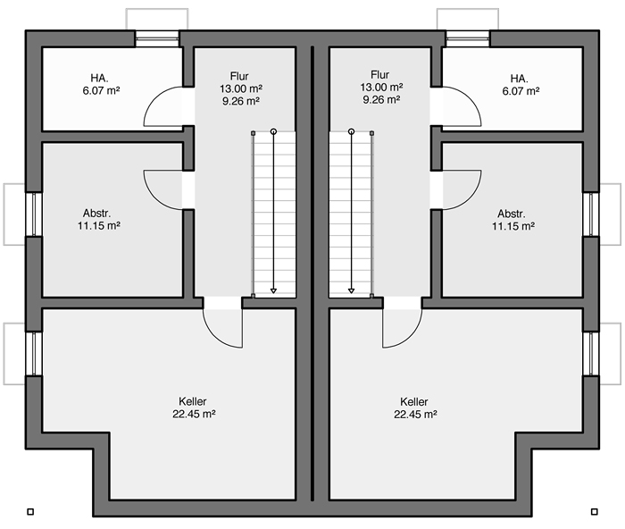 Fertighaus Doppelhaus Gemello PD 212 Grundriss KG