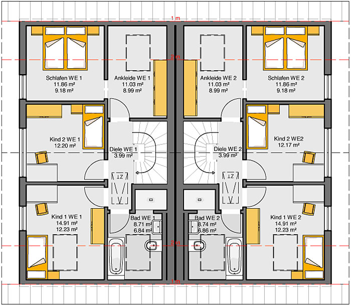 Fertighaus Doppelhaus Gemello SD 131 Grundriss DG