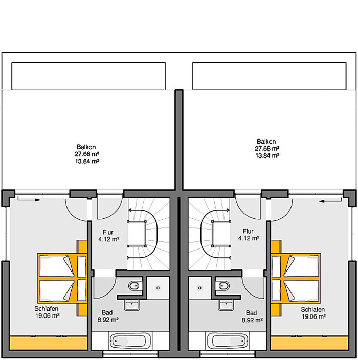 Fertighaus Doppelhaus Gemello FD 280 Grundriss OG 2