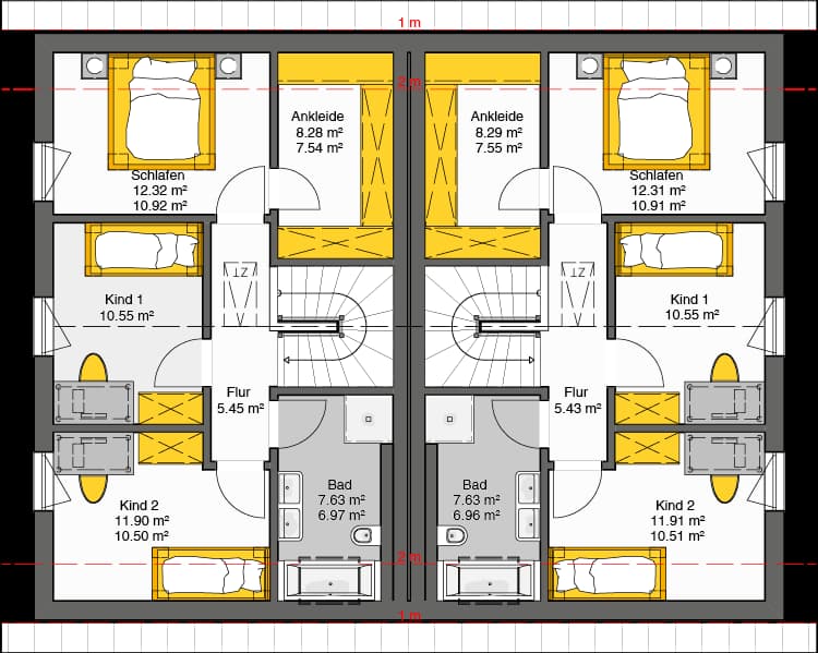 Fertighaus Doppelhaus Gemello SD 117 Grundriss DG