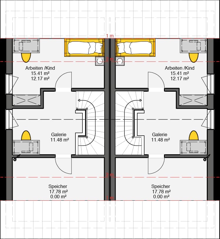 Fertighaus Doppelhaus Gemello SD 147 Grundriss DG