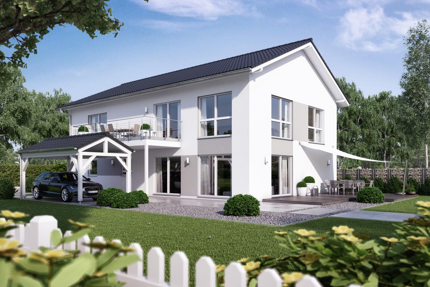 In dem sonnigem Mehrfamilienhaus Cervino IV finden insgesamt drei Familien Platz. Optisch eher klassisch und dezent präsentiert es sich mit optimal geschnittenen Wohnungen: offene Wohn-, Ess- und Kochbereiche, helle und offene Räume.