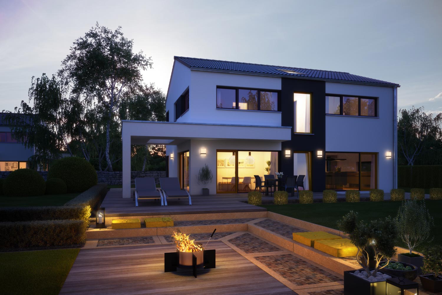 Das Architektenhaus Vitalis 135 ist ein puristisches Fertighaus von Büdenbender, das mit klarer und ruhiger Architektursprache auskommt. Hier lässt sich der Alltag ruhig erleben, denn Harmonie und Entspannung stehen im Mittelpunkt.