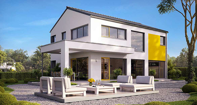 Architektenhaus Vitalis 155, helles schlichtes Fertighaus von Büdenbender